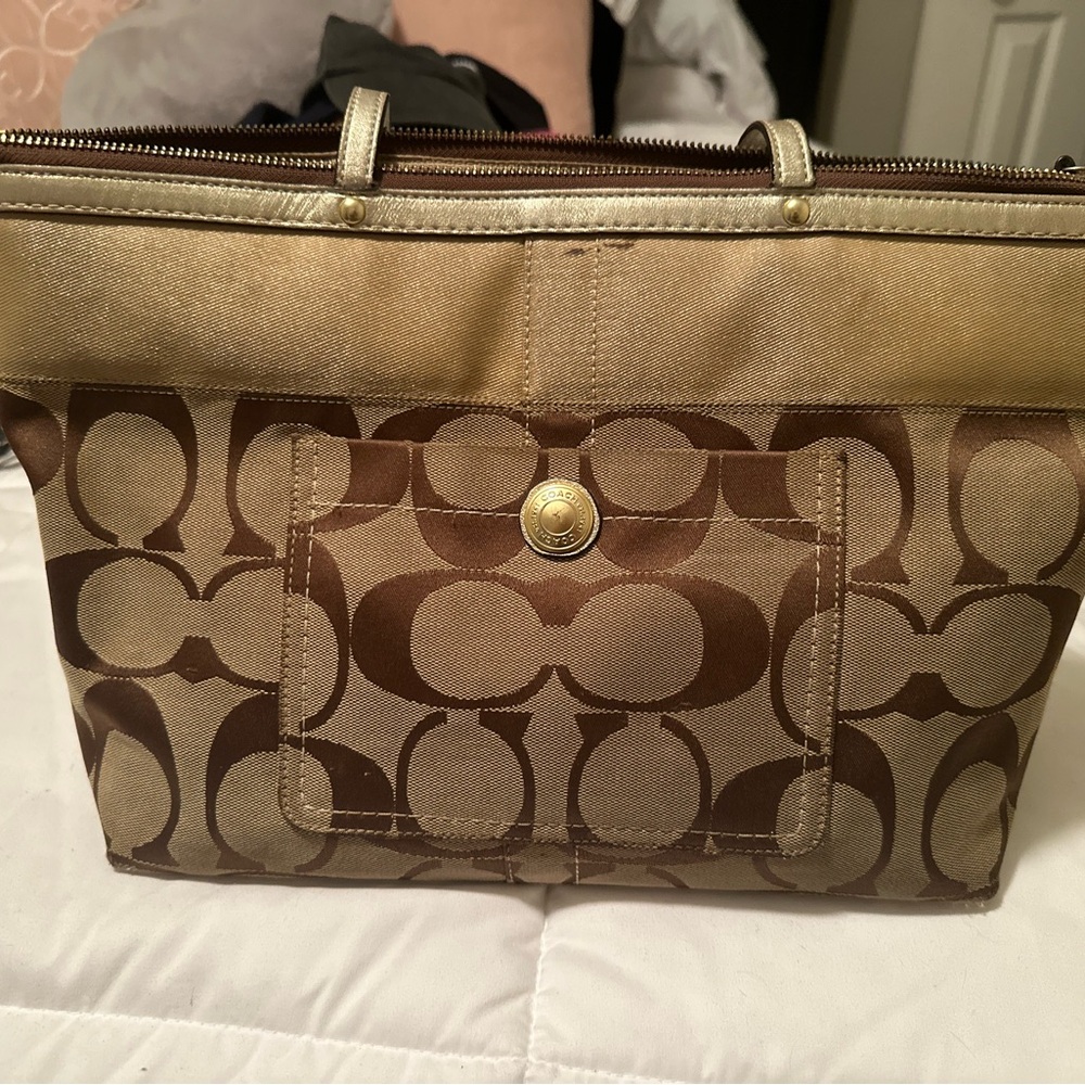 Coach Tan and Brown Signature Tote